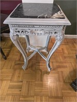 GREY PEDESTAL W/ MARBLE TOP