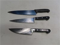 (3) HENCKLES/VICTORINOX 11"ish Kitchen Knives