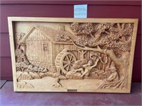 36" Carved Wood Picture ‘The Old Mill Stream’ by
