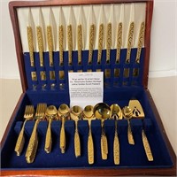74 pc Int'l 'Golden Scroll' Stainless Flatware