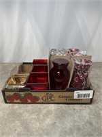 Assortment of red glass vases