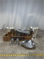Metal leaf trays, salt and pepper shakers, and