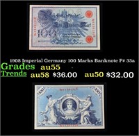 1908 Imperial Germany 100 Marks Banknote P# 33a Gr