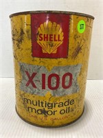 SHELL X-100 MULTIGRADE MOTOR OIL 1 GAL. METAL CAN