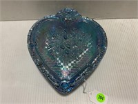 FENTON BLUE CARNIVAL GLASS HEART SHAPE DISH WITH