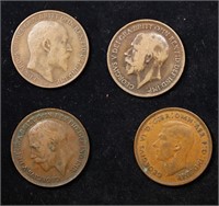 Group of 4 Coins, Great Britain Pennies, 1909, 191