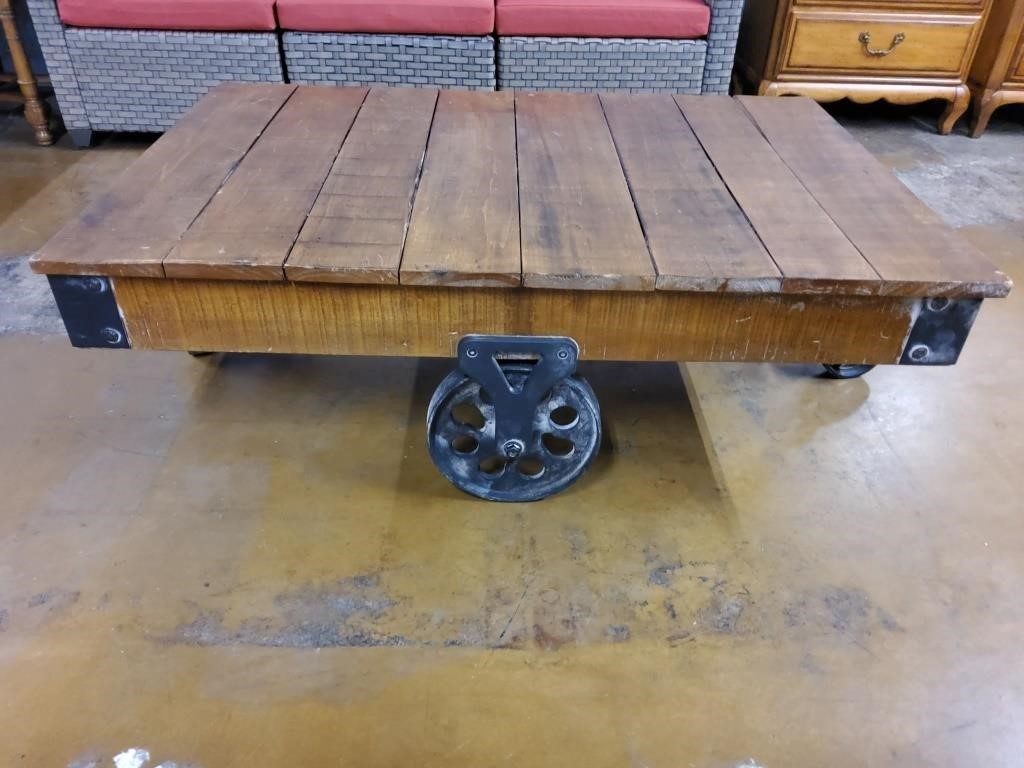 Industrial Cart Coffee Table 16in X 47in X 31in