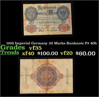 1910 Imperial Germany 20 Marks Banknote P# 40b Gra