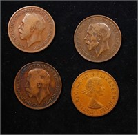 Group of 4 Coins, Great Britain Pennies, 1915, 191