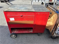 Red Rolling Black Top Utility Cart