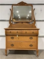 Antique Oak four drawer dresser with beveled