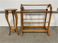 Oak quilt rack and two-tier plant stand