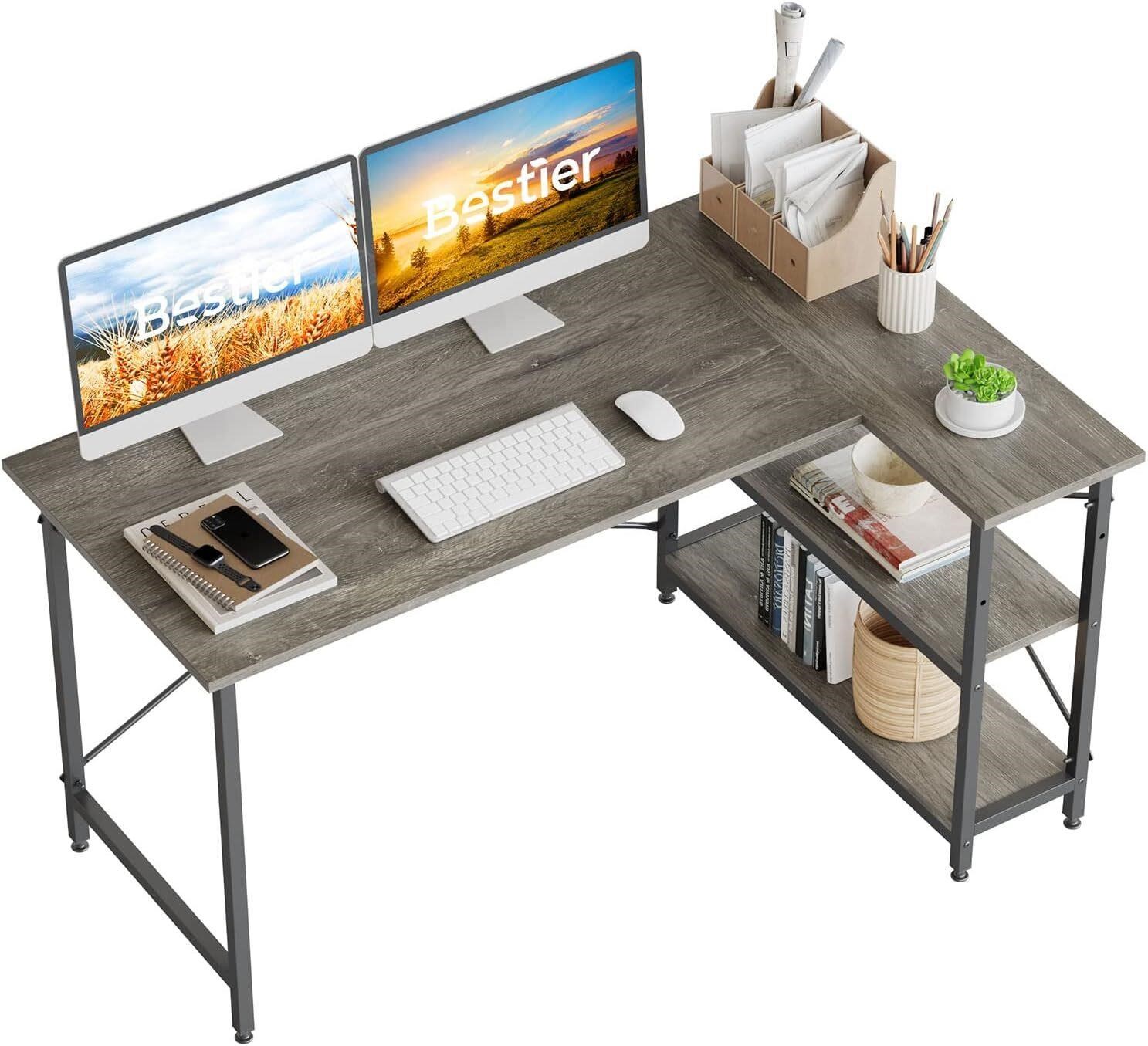 Bestier L Desk 55 with Storage  Gray