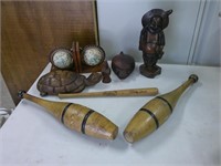wood figures, bookends, pins,