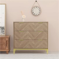 Anmytek 3 Drawer Chest  Oak and Gold