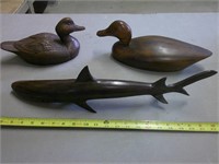 heavy carved ducks and shark