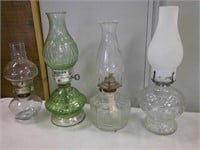 3 oil lamps, one converted to electric