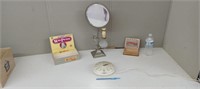 CIGAR BOXES,VINTAGE SHAVING STAND W/MIRROR & CLOCK