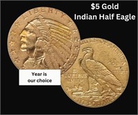 1908-29 Indian Head $5.00 Gold Indian Half Eagle