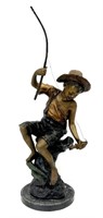 Bronze Sculpture "Fishing Boy" with Marble Base
