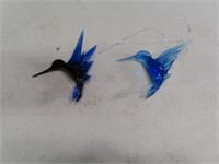 (2) Blue Glass 3" Hanging Hummingbirds