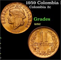 1959 Colombia 2 Centavos KM#214 Grades Brilliant U