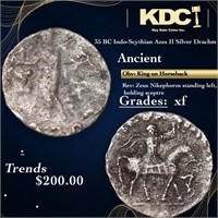 35 BC Indo-Scythian Azes II Silver Drachm Ancient