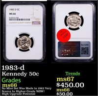 NGC 1983-d Kennedy Half Dollar 50c Graded ms66 By