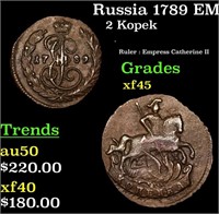 Russia 1789 EM 2  Kopek C# 58.3 Grades xf+