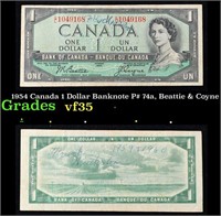 1954 Canada 1 Dollar Banknote P# 74a, Beattie & Co