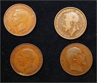 Group of 4 Coins, Great Britain Pennies, 1907, 191