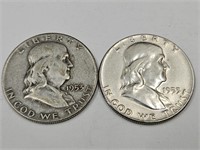 1953 D, 53 Silver Franklin Half Dollar Coins