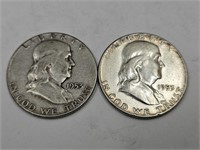 1953 Silver Franklin Half Dollar 2 Coin