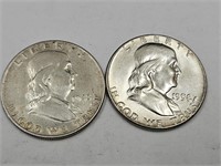 (2) 1948,1958 Silver Franklin Half Dollar Coin