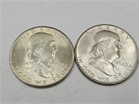 (2) 1948 D Silver Franklin Half Dollar Coin