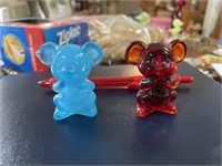 Boyd glass mice mouse paperweight red & blue