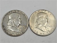 (2) 1948 Silver Franklin Dollar Coin
