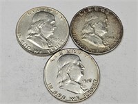 (3 ) 1949 Silver Franklin Half Dollar Coins
