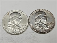 1958, 58D Franklin Silver Half Dollar Coins