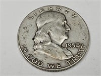 1958 D Silver Franklin Half Dollar Coin