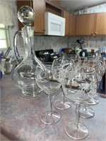 Princess House Etched Glass Decanter & Wine