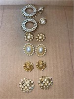 Gold Tone Clear Stone & Pearls Earrings