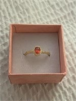Sterling silver ring gold overlay Red stone sz 8