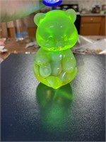 Fenton uranium Vaseline glass bear
