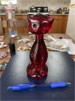 MCM red Viking glass cat paperweight