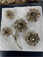 Sarah Coventry flower pin and two sets earrings