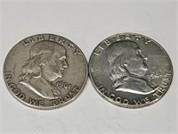 2- 1961 Franklin Silver Half Dollar Coins