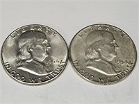 2- 1954 D &S  Franklin Silver Half Dollar Coins