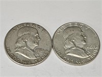 2- 1961 D Franklin Silver Half Dollar Coins