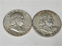 2- 1960 Franklin Silver Half Dollar Coins